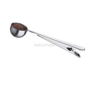 Stainless 1 Cup Ground Coffee Measuring Scoop Spoon with Bag Sealing Clip