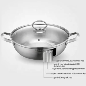 Stainless steel soup pot 304 five layer steel glass hot pot