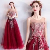 tailor made elegant wine red dress bride wedding toast wedding dinner annual meeting  evening dresses red tulle dress hand made