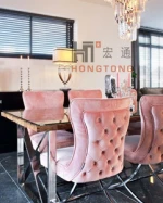 UK Style Button Decoration  Velvet Dining Chair Stainless Steel Chrome Dining Room Chair