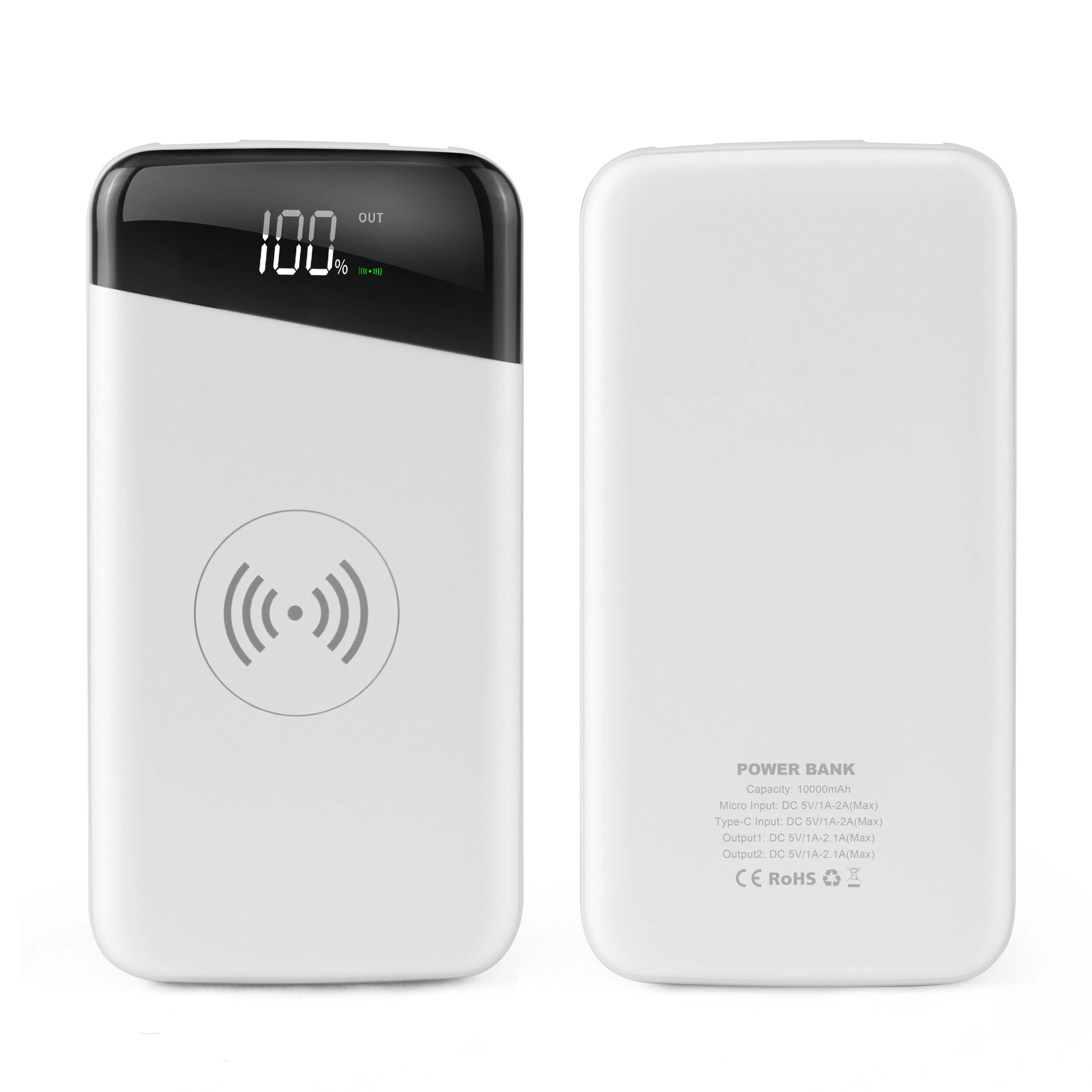 Ultra Slim Wireless charging Portable Battery Charger Cheap Power bank 10000mAh with Digital Display