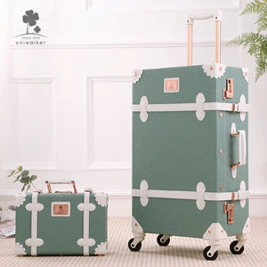 Uniwalker Vintage Suitcase Cute Carry On Luggage for Women with Spinner Wheels