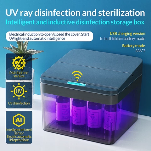 UvC ultraviolet ray desktop storage bucket intelligent induction disinfection lid disinfection automatic electric storage box