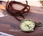 Vintage Eiffel Tower Logo Bronze Pocket Watch with Leather Chain