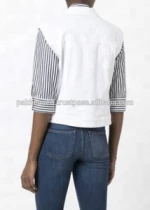 White cropped denim waistcoat custom fur denim jeans vest