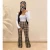 Import White Long Sleeve T-shirt Classic Plaid Printed Pants Flare Trousers Scarf Women Outfits Three Pieces Set With Headband from China