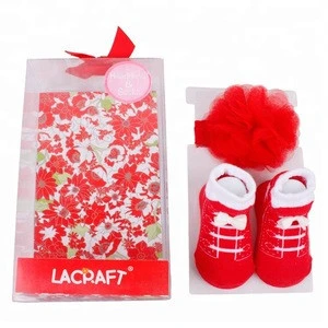 Wholesale Baby Accessory Girls Red Color Hair Flower Headband & Socks Set
