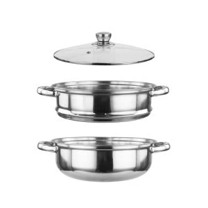 Wholesale double layer cookware stainless steel stock steamer pot with glass lid