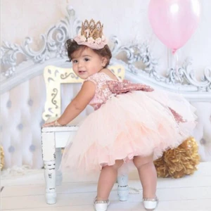 Wholesale Fashion Girls Party Dresses Children Cute Pure Color Princess formal Dress Baby Dress Girls with Bow tie
