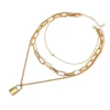 Wholesale Gold Plated Multi Layer Chain Pearl Jewelry Lock Necklace Chain