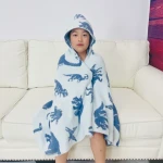 Wholesale price animal cartoon  jersey knit hooded towel baby bath towels blanket for kids bath beach sleeping