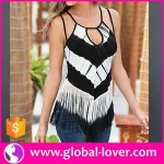 wholesale  black and white fringe tank tops halter crop top women