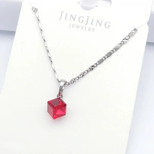 Wholesale women fashion luxury silver crystal gemstone statement red  square Zircon necklace jewelry