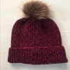 wholesale womens chenille winter hat with fur pom pom