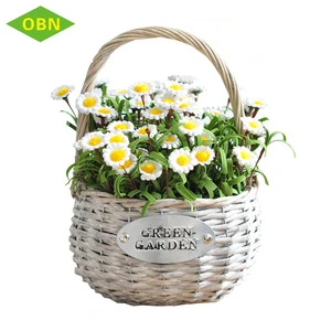 Wicker material decorative flower baskets with plastic liner