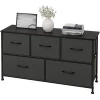 Wide Dresser Storage Tower with 5 Foldable Easy Pull Fabric Bins Organizer Unit Living Room Dresser