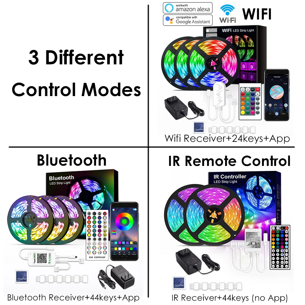 Wifi App Music LED Strip Remote Control IR Smart 5050 Flexible Waterproof RGB LED Strip Light