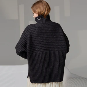 Winter Hot Sale Turtleneck Long Sleeve Rib Women Knit Pullover Sweater