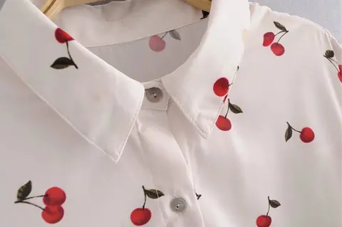 Cherry Print Fake Layered Long-sleeved T-shirts