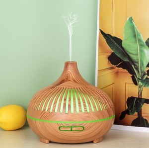 Wood grain humidifier ultrasonic hollow-out essential oil aromatherapist 500ML remote control colorful light air purifier