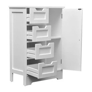 Wood white painted shabby chic 4 storage drawers 1 door bathroom furniture