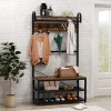 Wooden Clothes Hanger Storage Coat and Hat Rack Standing Tree with Shoes Shelf for Bedroom Entryway 4-in-1 Design