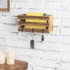 Wooden rustic wall mounted board rack with mail sorter key hooks