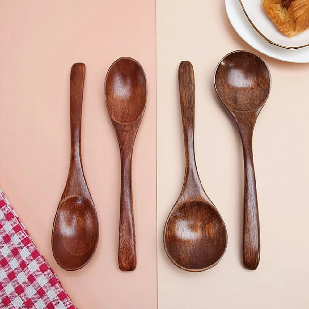 Wooden Spoons Japanese Style Soup Spoon Small Teaspoon Kids Ice Cream Dessert Spoon Kitchen Wooden Tableware