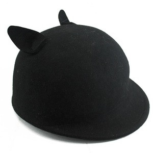 Wool felt fedora hat with cute bear cat ears for kids and adult