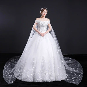 YQ26 Fashion Romantic Sleeveless Off shoulder Lace Wedding Dresses with Long train