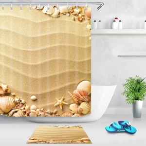 Yutong Ready Made 90gsm Polyester 3D Printing Curtain Waterproof Fabric Bathroom Printed Staifish Shell Beach Shower  Curtains