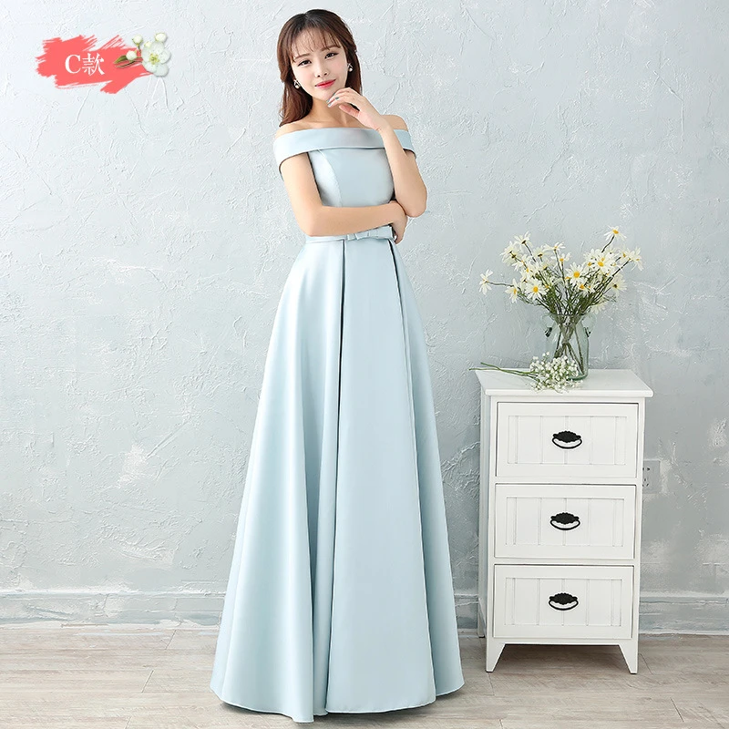 ZH1151Lcustom A line shoulder floor length satin elegant wedding bridesmaid dress