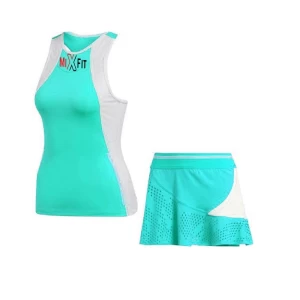 sportswear 4 way strech tennis suit with sleeveless racerback tantop and built-in elastic waist shorts skirt