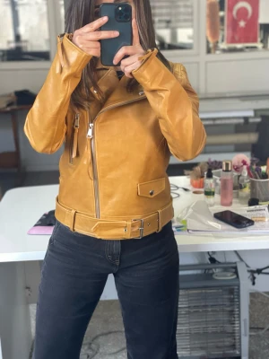 The Road Warrior: Premium Mustard Color Leather  Biker Jacket for Timeless Style and Unrivaled Protection