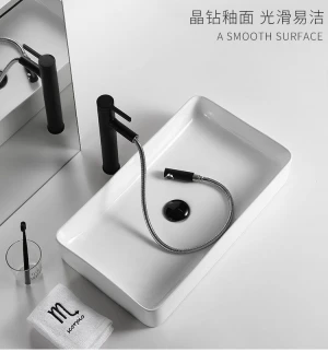 Chaozhou New Design Modern Countertop Ceramic Wash Basin Vessel Sink with Drainer and Faucet