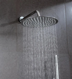 Wall Mounted Round Shower Head 12 Inch Slim Rain Shower Set 304 Stanless Steel  shower arm and mixer bath faucet