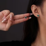 Fashion stainless steel rhinodrill cylindrical earrings Titanium steel four claws 3A zircon ear nail