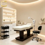 White Curved Double-sided Salon Display Cabinet Multi-layer Open Shelves Drawers & Lockable Storage Cabinets Freestandi
