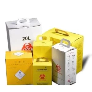 Factory Custom 3/ 5/ 10 L Disposable Safety Box Bin, Cardboard Medical Waste Biohazard Sharp Container for Hospital Used Needles, Paper Cardboard Sharps Boxes