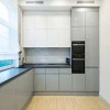 L shape gray high gloss lacquer kitchen cabinet mix white cabinet