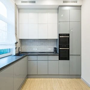 L shape gray high gloss lacquer kitchen cabinet mix white cabinet