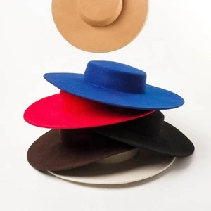 11cm Wide Brim Vintage Party Dress Colourful Boater Shape Women Lady Wool Felt Hat