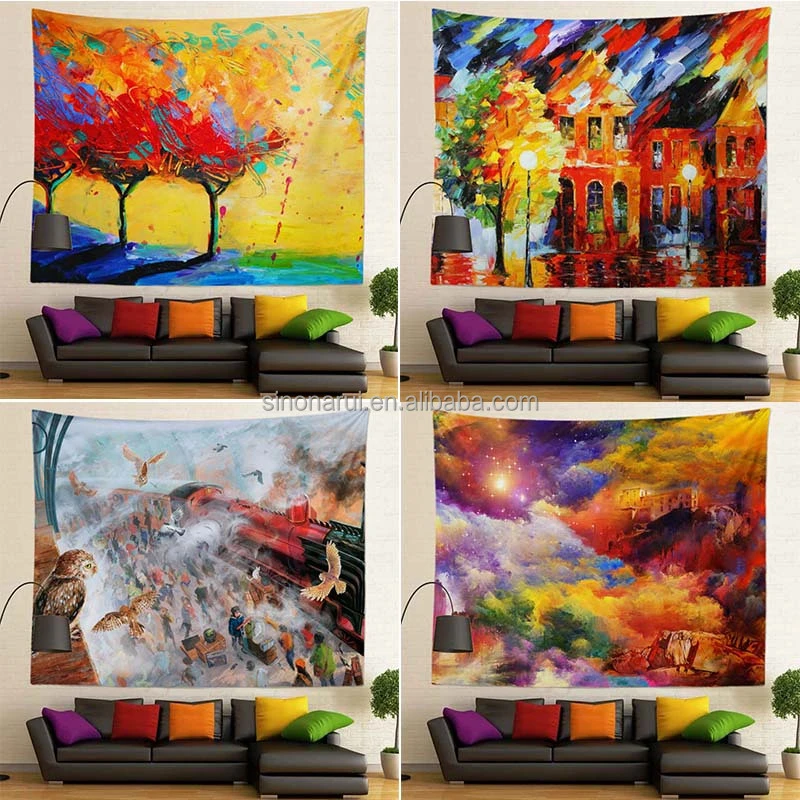 130*150cm Abstract Art Tapestry Decorative 100% Polyester Wall Hanging Decor Bedspread Cover Sunset Printed Tapestry