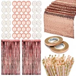 153PCS Rose Gold Bride to be Wedding Party Supply Decoration Curtain Straw Table Runner Balloons Bridal Shower Accessories