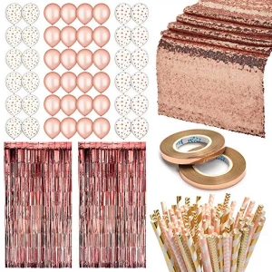 153PCS Rose Gold Bride to be Wedding Party Supply Decoration Curtain Straw Table Runner Balloons Bridal Shower Accessories