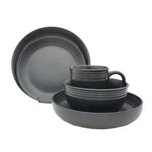 16pcs stoneware embossed dinnerware set ceramic tableware wholesale modern blue dinner plates