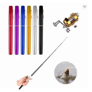 1m Spinning Portable Pocket Mini Fishing Rod Telescopic Fishing Pole Pen Shape Folded Fishing Rod With Metal Spinning Reel Wheel