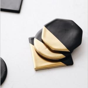 1PCS Black Marble Octagon Ceramic Placemat Coffee Mats Mug Pads