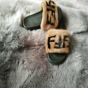 2017 Hot selling summer women slides slippers real mink fur slippers