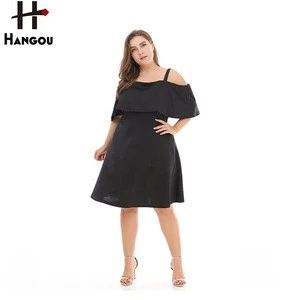 2018 new European and American big size sexy hanging little black skirt knitted dresses